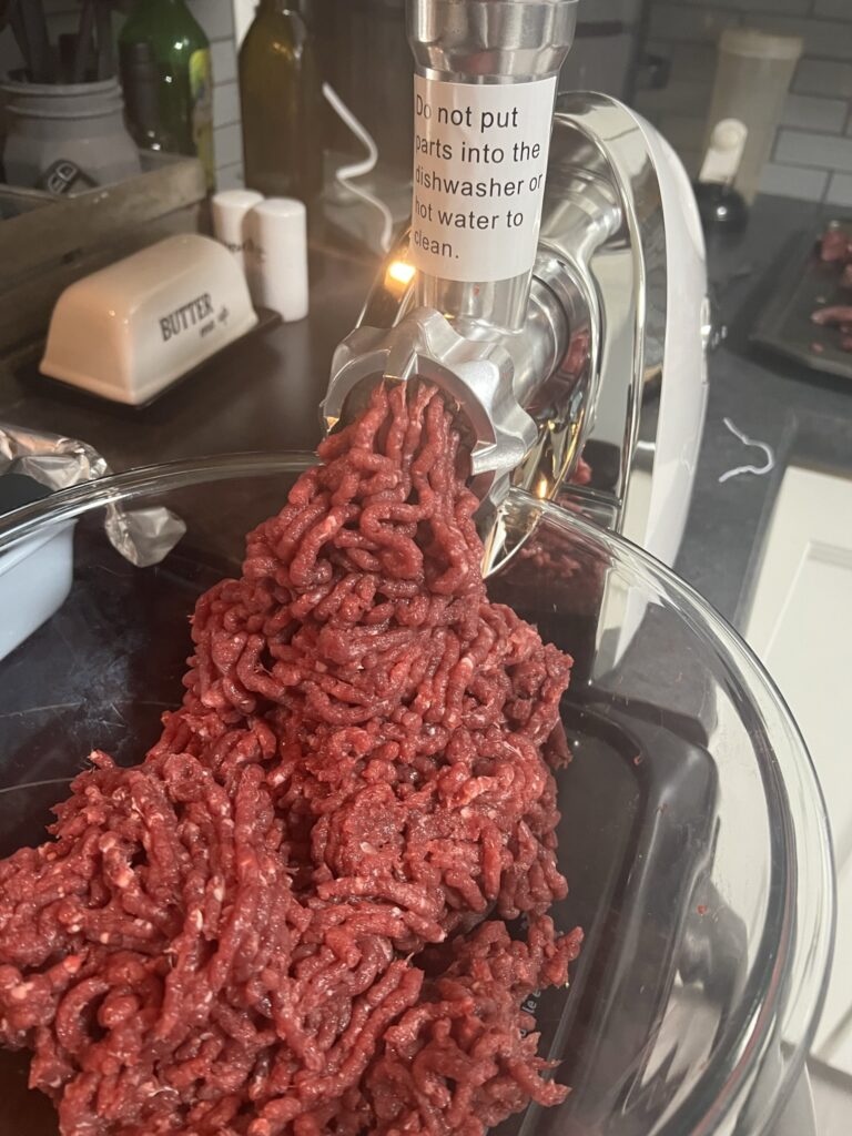 Meat grinder with ground venison 